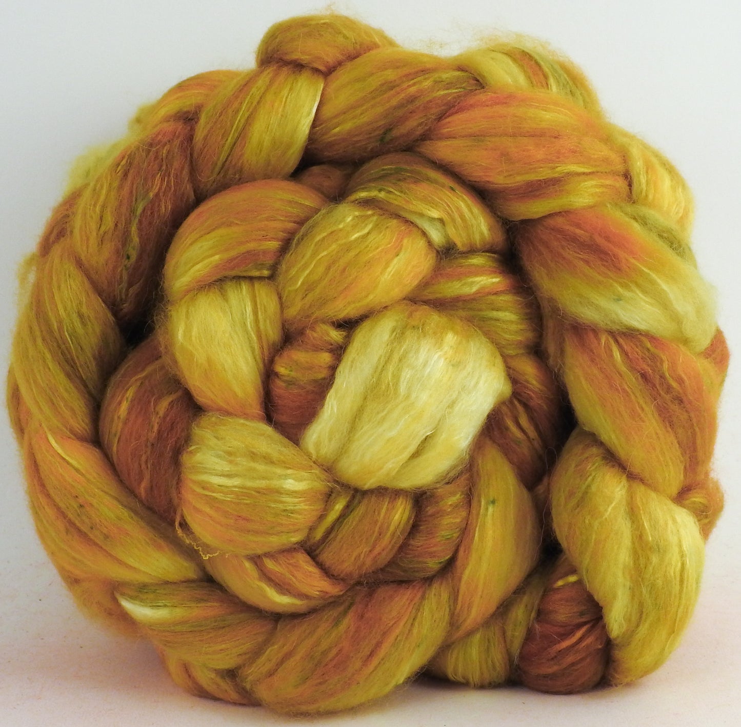 Sunflower - Batt in a Braid #5- Merino/ Camel/ silk/ faux cashmere/ firestar (25/25/25/12/12)