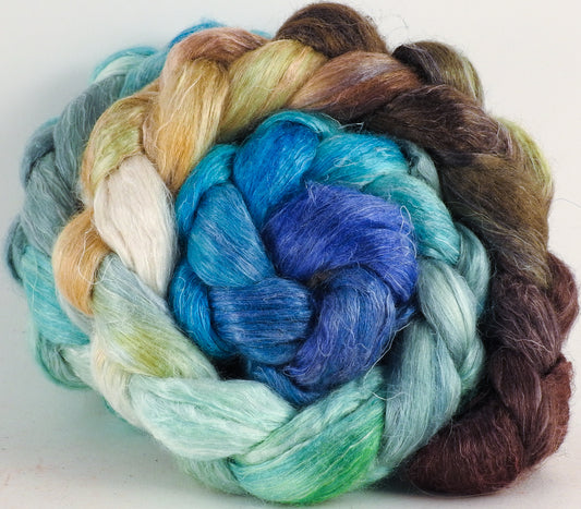 Hand dyed Tussah Silk / flax roving - Barefoot - (65/35)- (4.8 oz.) - Inglenook Fibers