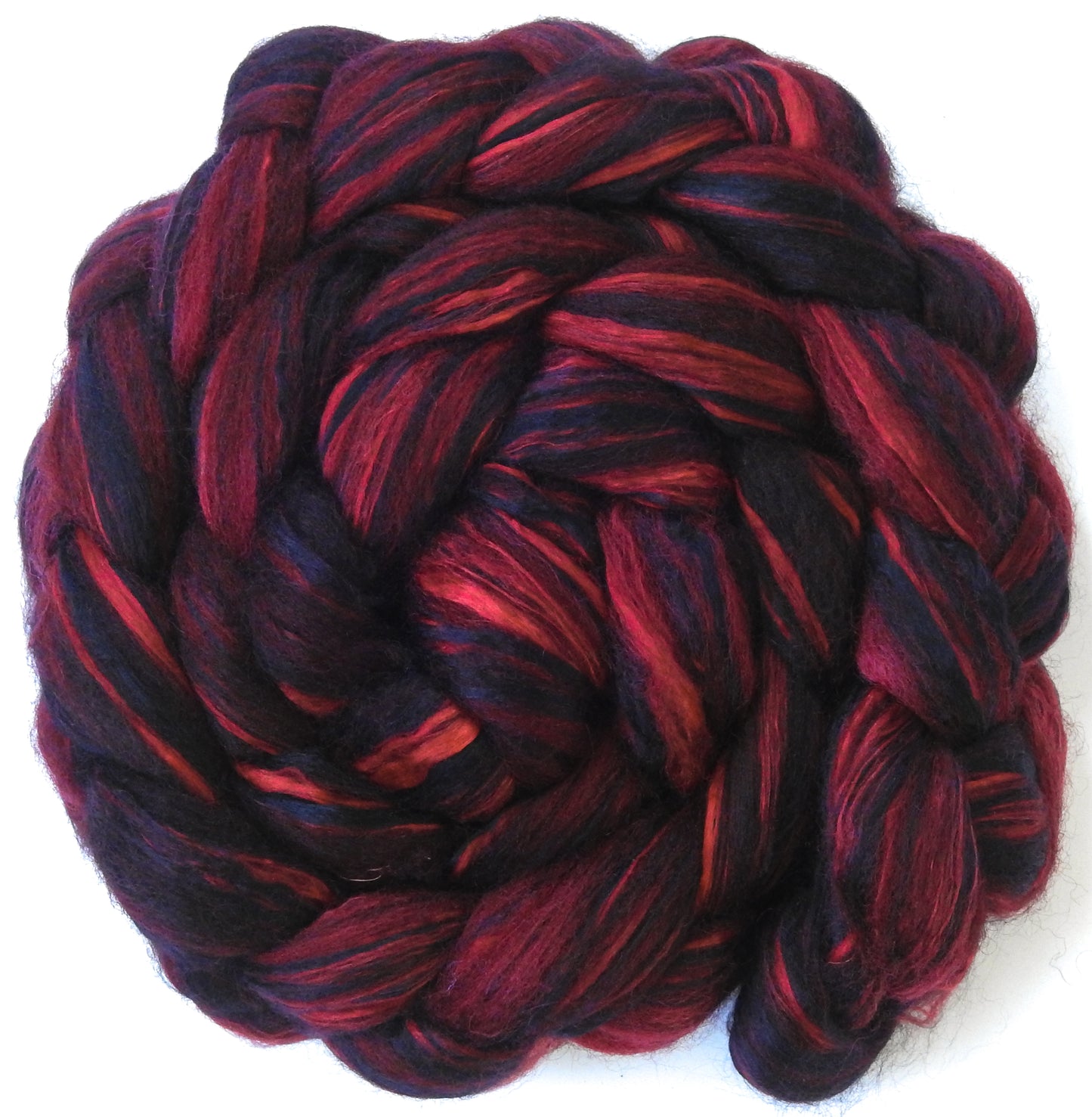 Crimson - Batt in a Braid #55- Shetland/ Mulberry Silk/ Black Bamboo (50/25/25)