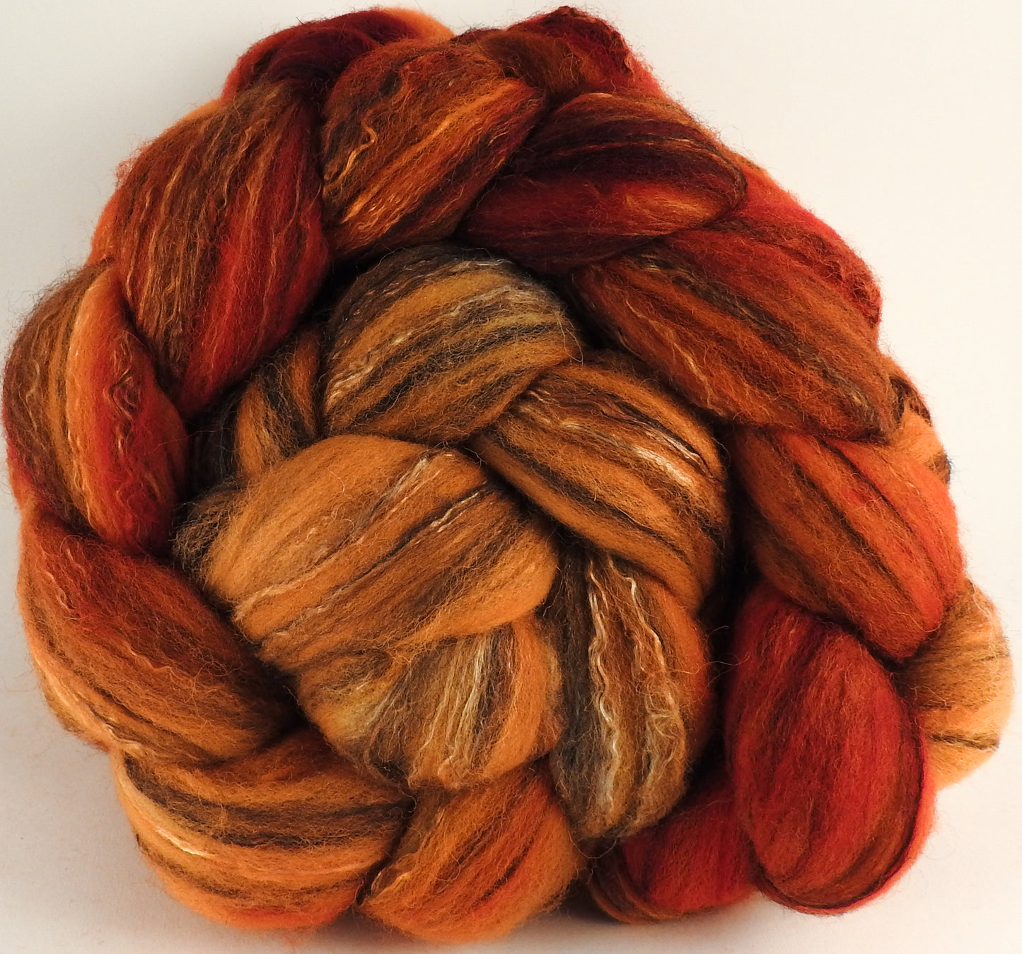Batt in a Braid #30-  Kumquat (5.3 oz.) - Charollais/ Rambouillet / Black tussah /Mulberry silk (40/40/10/10) - Inglenook Fibers
