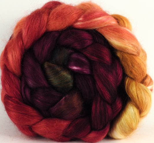 Hand-dyed wensleydale/ mulberry silk roving (65/35) - Cherry Medley - (5.4 oz.) - Inglenook Fibers