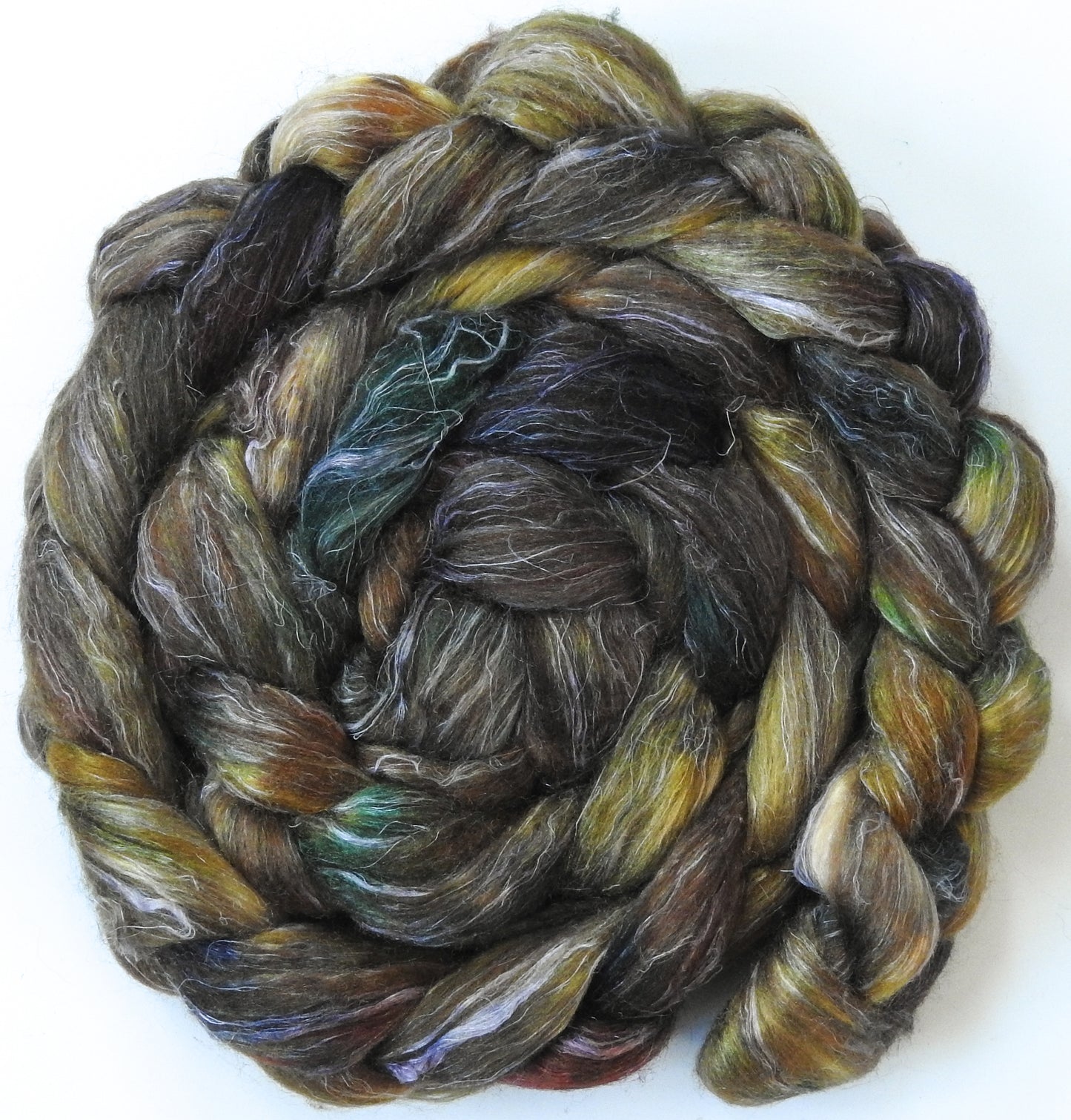 Chestnut (5.8 oz)- Batt in a Braid #3 - Polwarth/ Tussah Silk/ Flax (40/40/20)