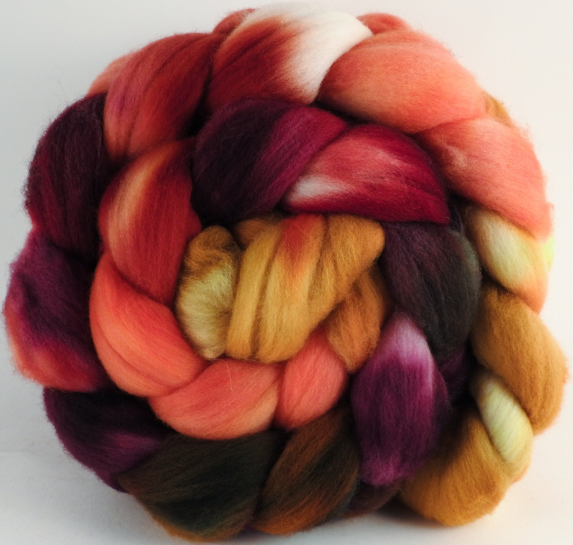Hand dyed top for spinning - Cherry Medley - (5.3 oz.) Organic Polwarth - Inglenook Fibers