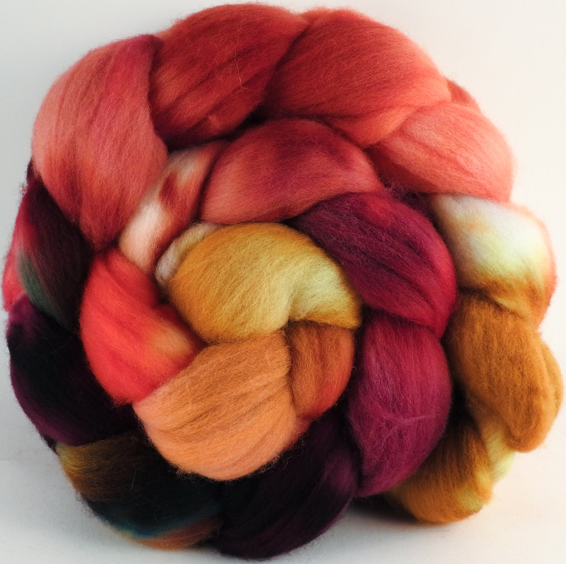 Hand dyed top for spinning - Cherry Medley - (5.3 oz.) Organic Polwarth - Inglenook Fibers