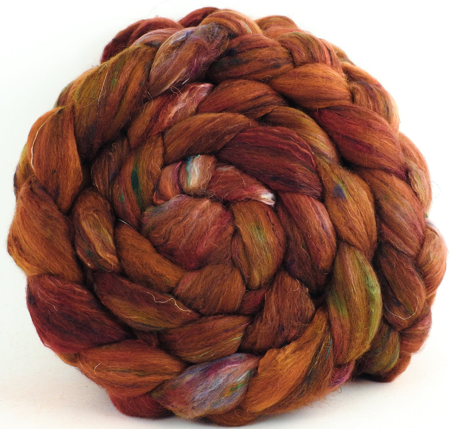 Flamethrower (5.3 oz) - Batt in a Braid #39 -Falkland Merino/ Mulberry Silk / Sari Silk (50/25/25)