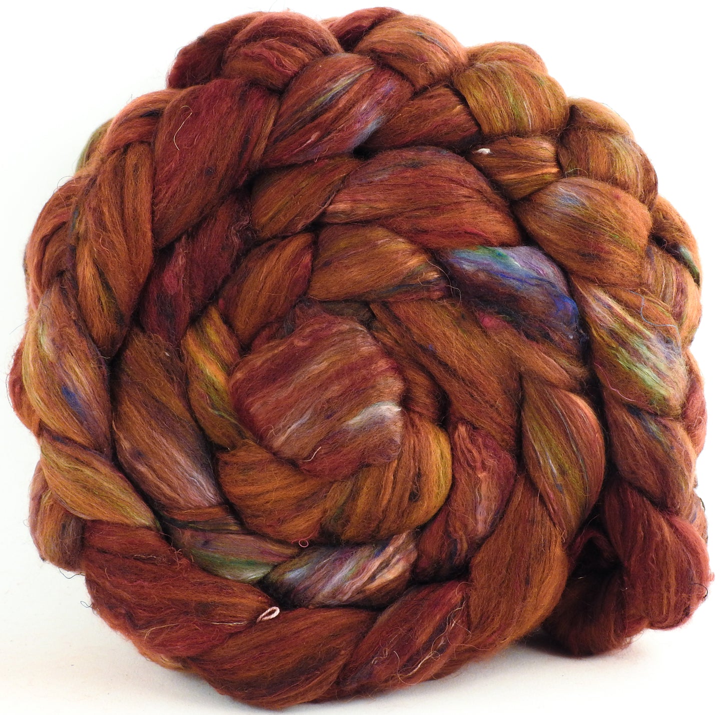 Flamethrower (5.3 oz) - Batt in a Braid #39 -Falkland Merino/ Mulberry Silk / Sari Silk (50/25/25)