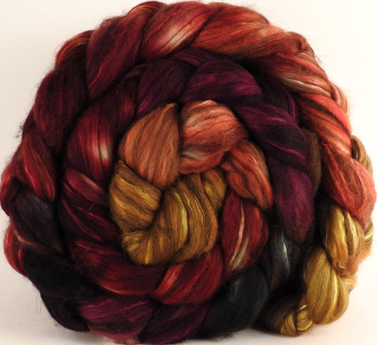 Hand dyed top for spinning - Cherry Medley - (5.2 oz.) 18.5 mic merino/ camel/ brown alpaca/ mulberry silk/ (40/20/20/20) - Inglenook Fibers