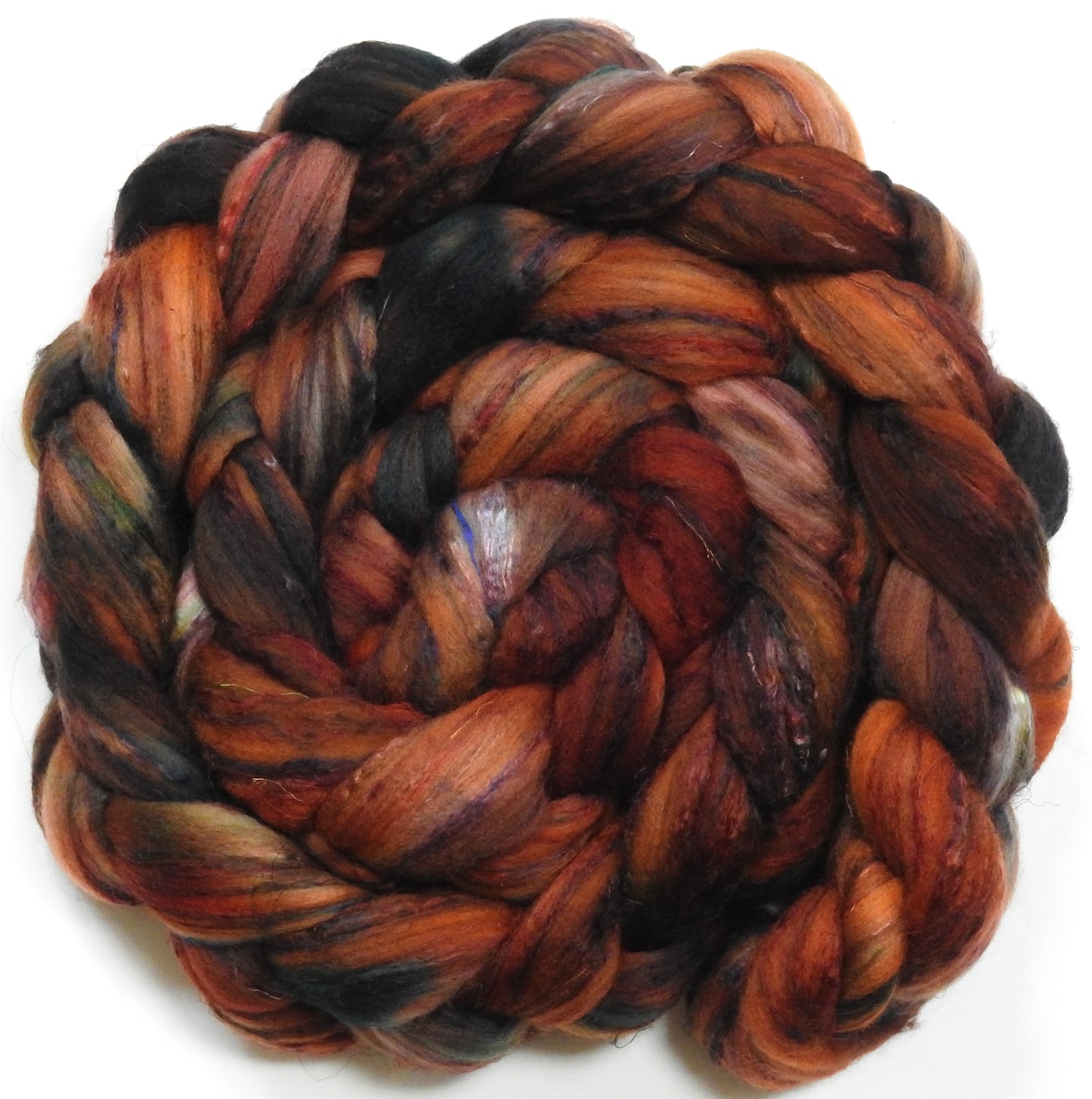 Cinnamon Stick (5.6 oz) - Batt in a Braid #39  - Falkland Merino/ Mulberry Silk / Sari Silk (50/25/25)