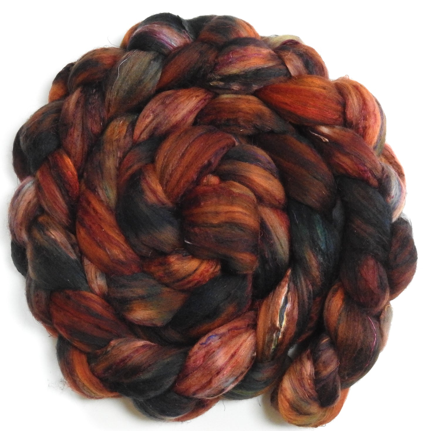 Cinnamon Stick (5.6 oz) - Batt in a Braid #39  - Falkland Merino/ Mulberry Silk / Sari Silk (50/25/25)