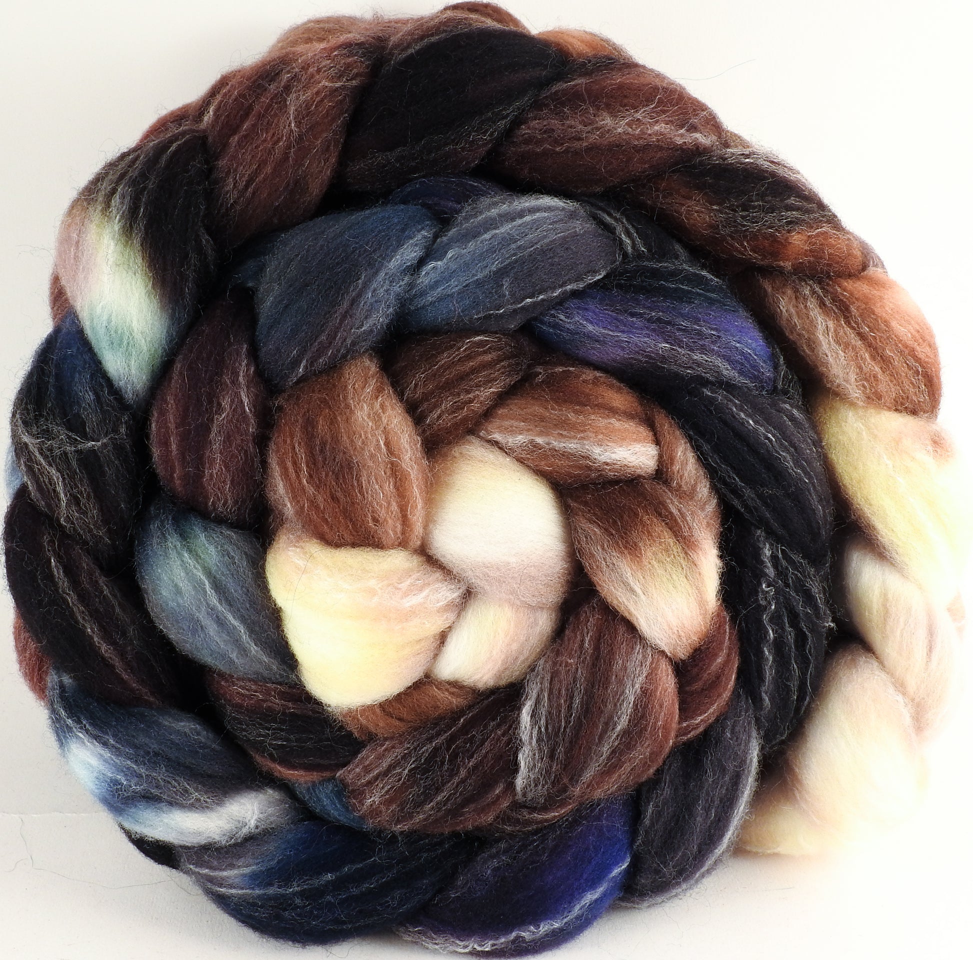 Hand dyed top for spinning - Kestrel - (5.5 oz.) Targhee/silk/ bamboo (80/10/10) - Inglenook Fibers