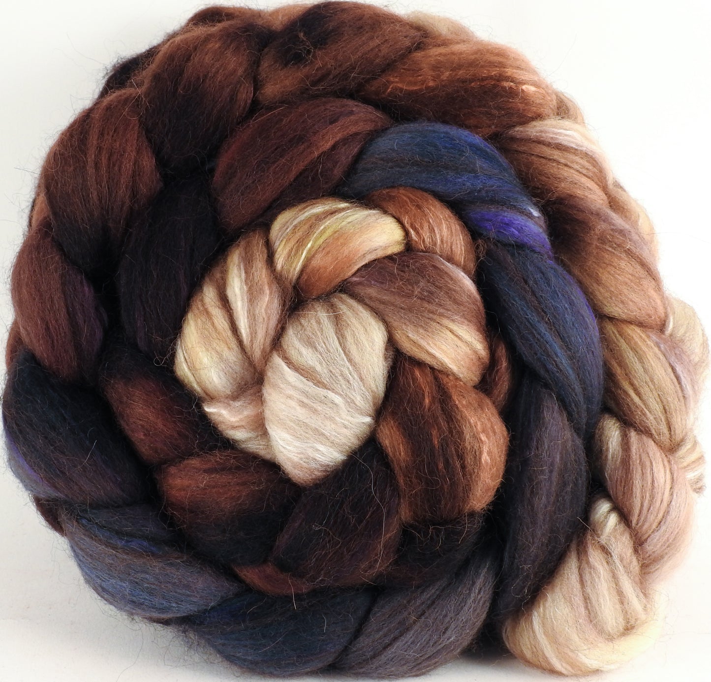 Hand dyed top for spinning - Kestrel (5.1 oz) - 18.5 mic merino/ camel/ brown alpaca/ mulberry silk/ (40/20/20/20) - Inglenook Fibers
