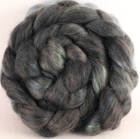 Hand-dyed wensleydale/ mulberry silk roving ( 65/35) - Asphalt - (5.4 oz.) - Inglenook Fibers