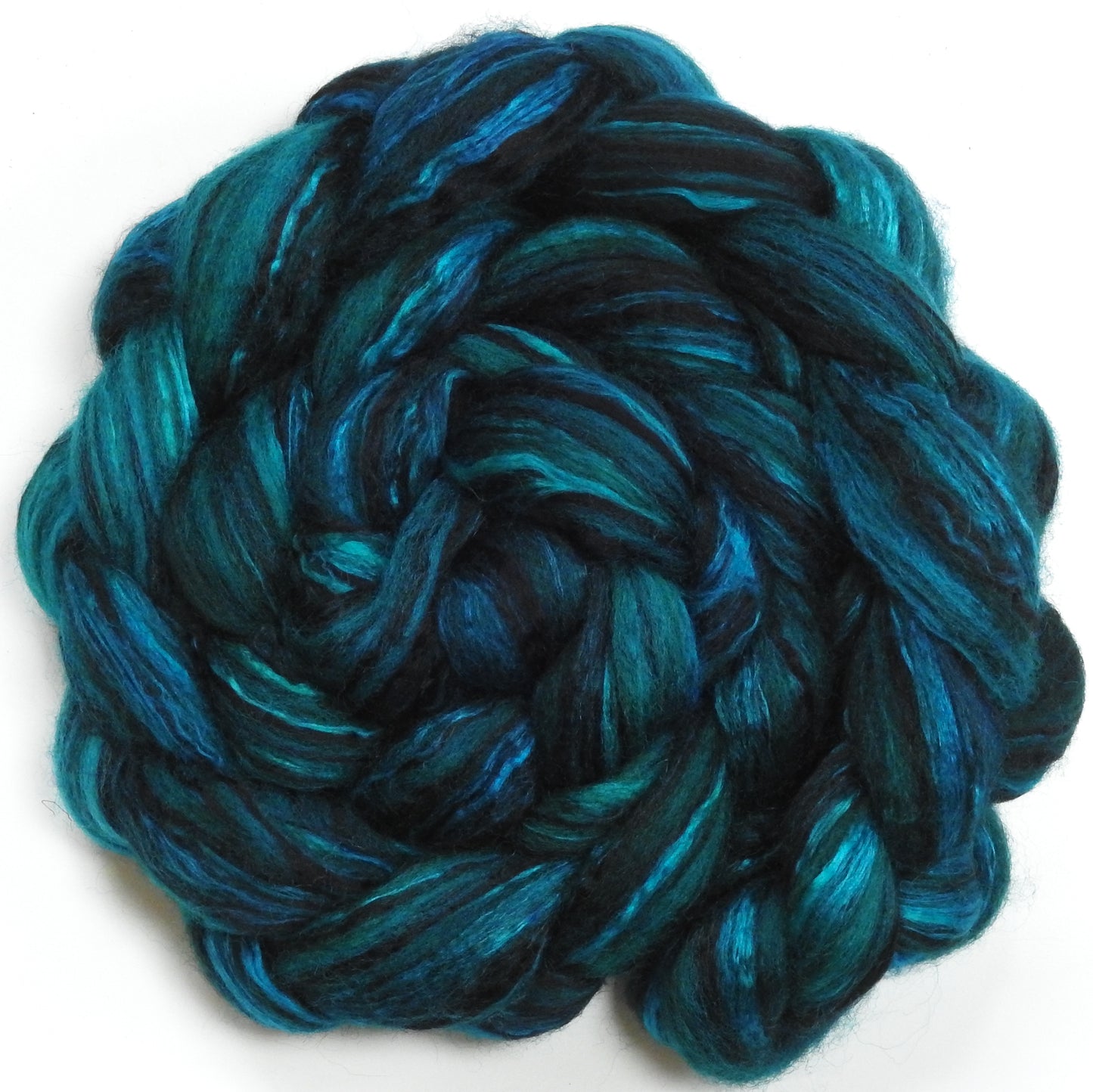 Mallard (5.3 oz) - Batt in a Braid #55- Shetland/ Mulberry Silk/ Black Bamboo (50/25/25)