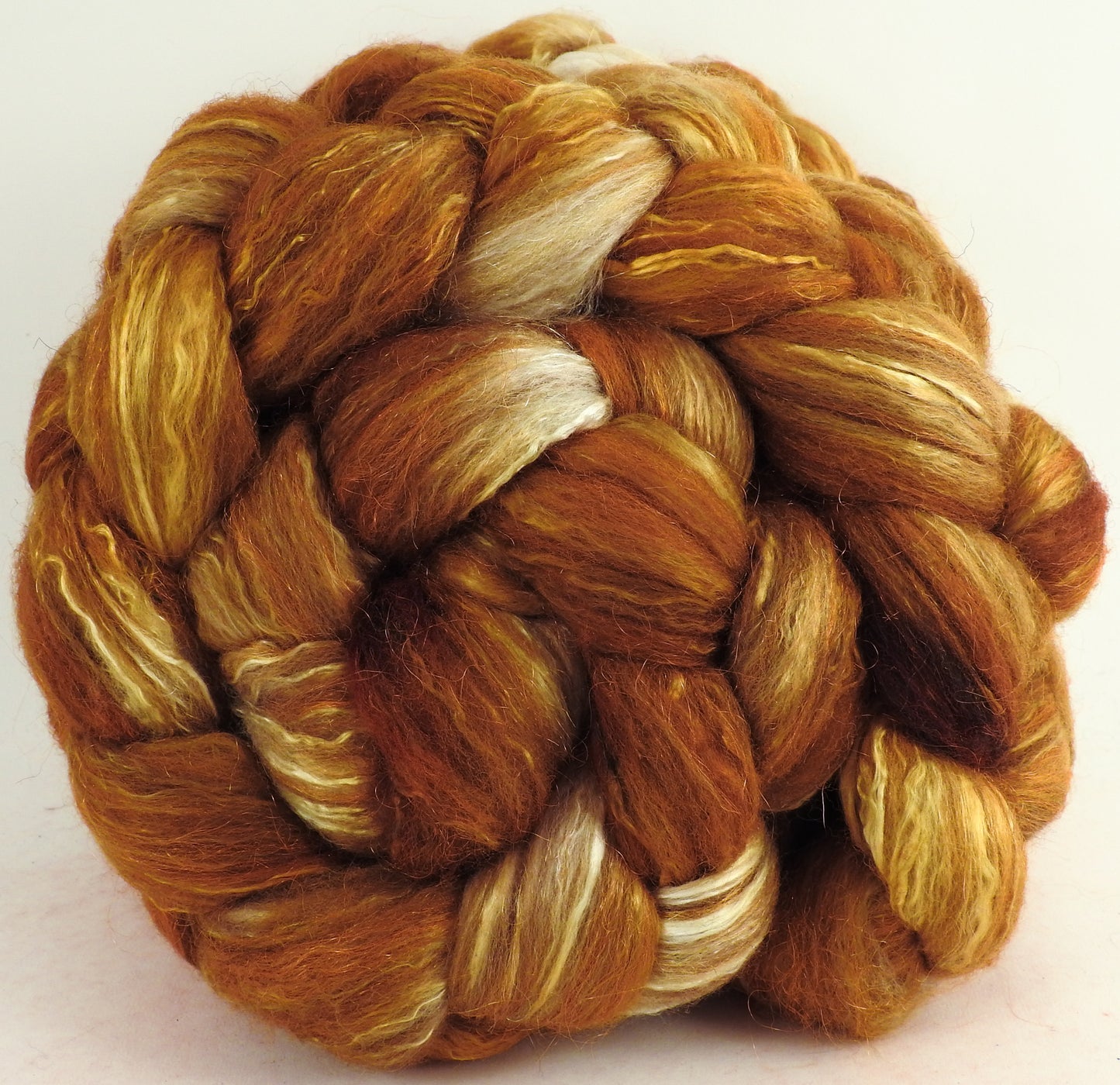 Strong Honey - (5.8 oz) Batt in a Braid #7 - Polwarth/ Manx / Mulberry silk/ Firestar (30/30/30/10)