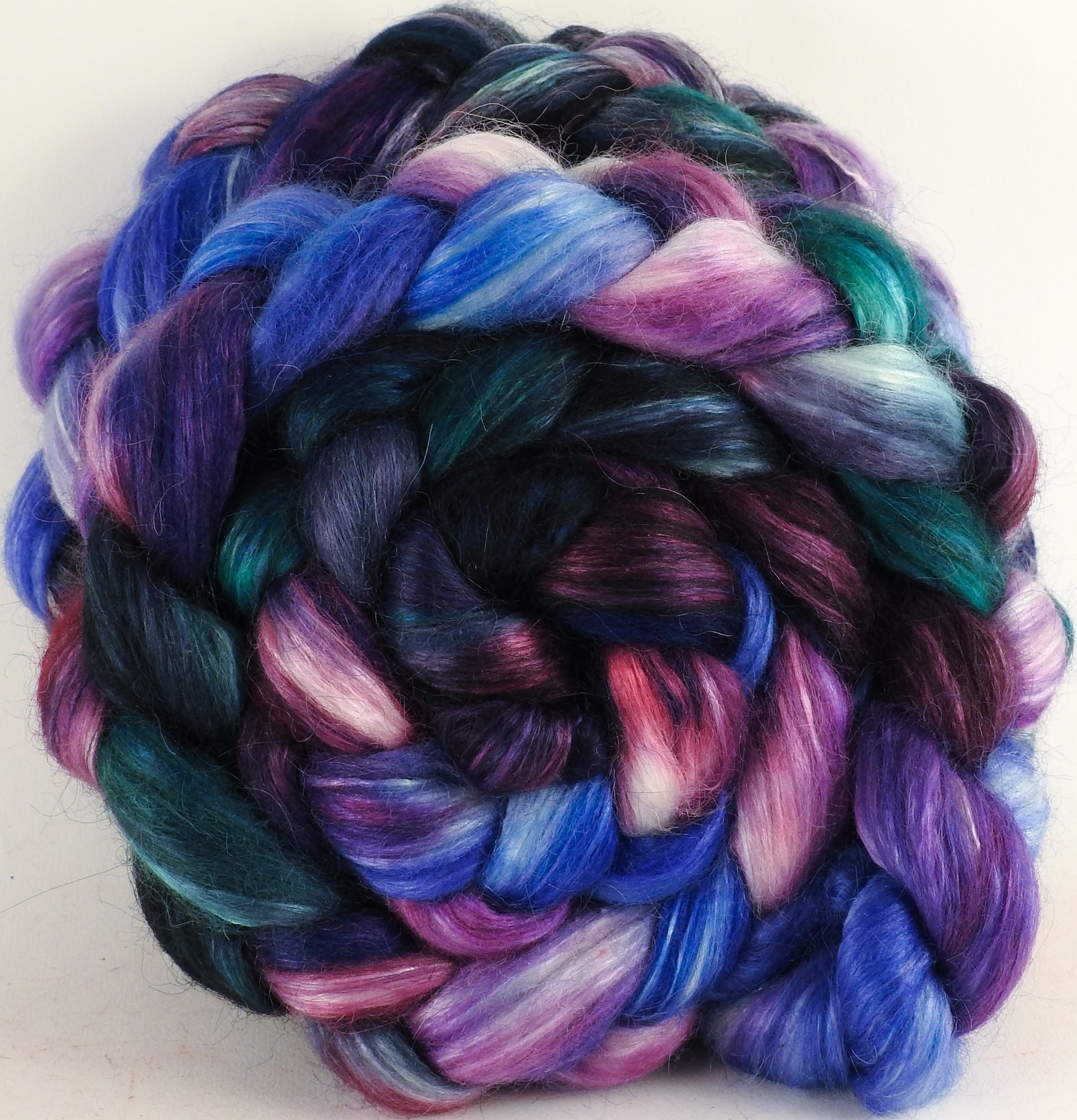 Hand-dyed wensleydale/ mulberry silk roving (65/35) - Hyacinths- (5.2 oz.) - Inglenook Fibers