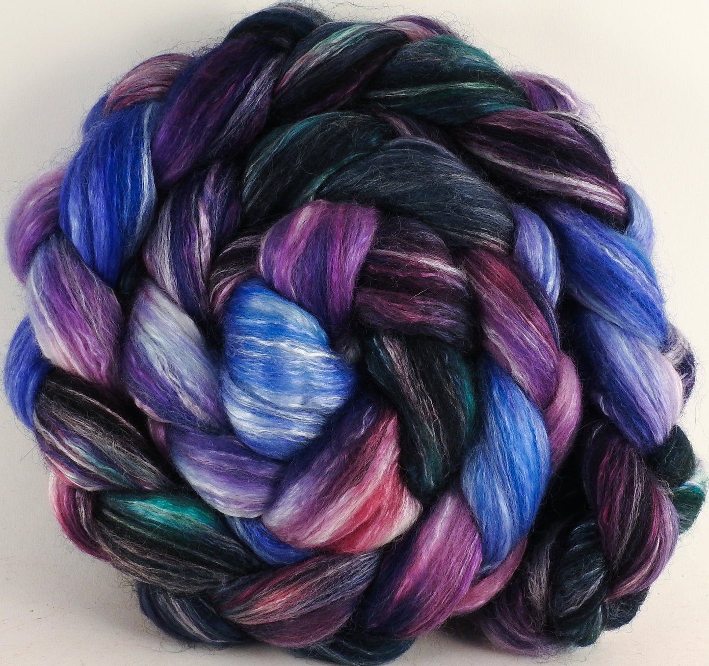 Batt in a Braid #45 - Hyacinths (5.6 oz.) - Corriedale/Mulberry Silk/Rose Fiber (60/20/20) - Inglenook Fibers