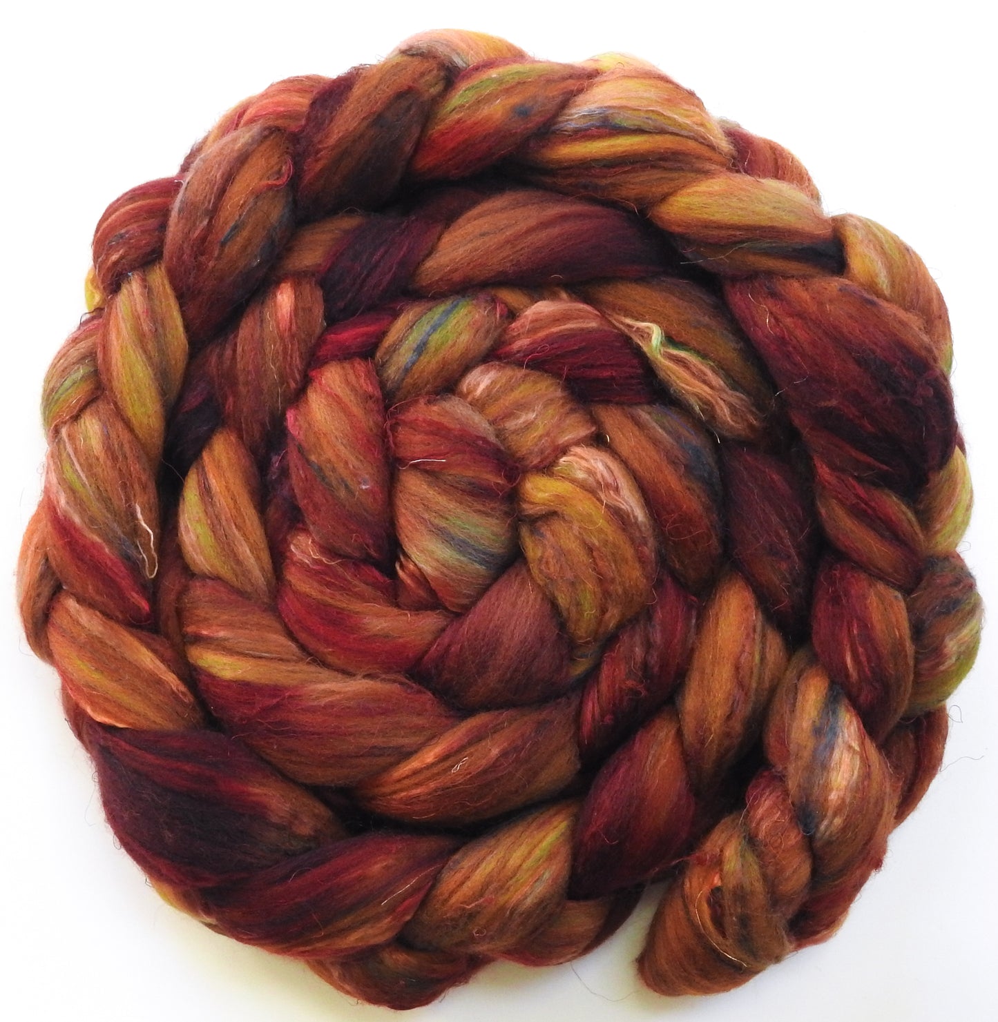 Kimchi (5.7 oz) - Batt in a Braid #39  - Falkland Merino/ Mulberry Silk / Sari Silk (50/25/25)