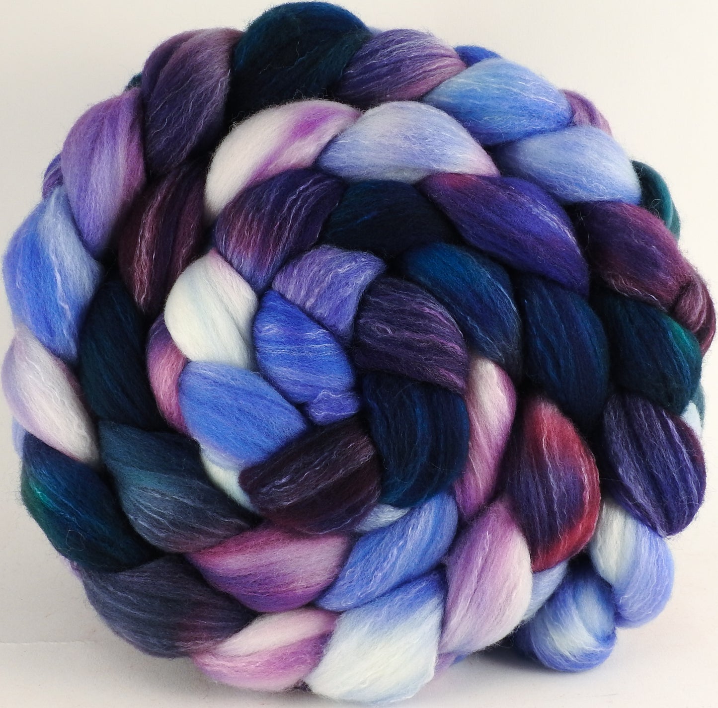 Hand dyed top for spinning - Hyacinths - (5.7 oz) Organic Polwarth / Tussah silk (80/20) - Inglenook Fibers