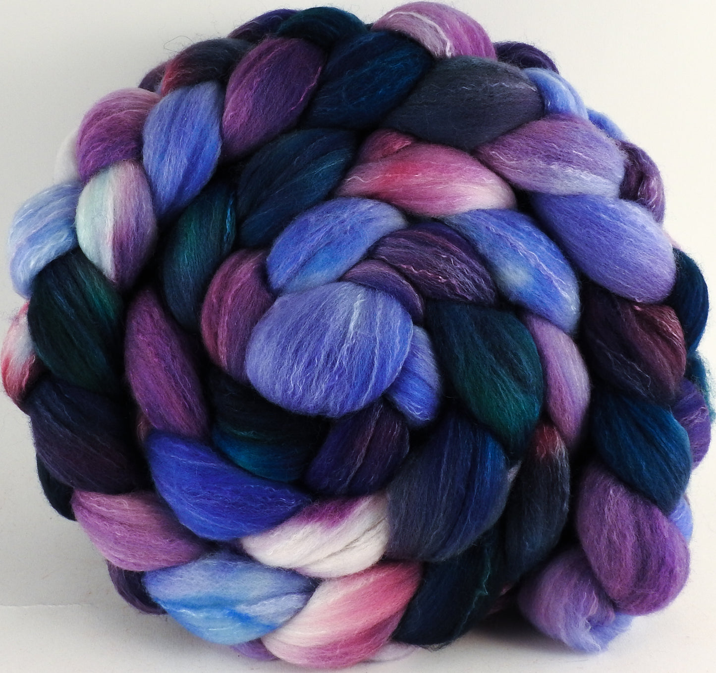Hand dyed top for spinning - Hyacinths - (5.7 oz) Organic Polwarth / Tussah silk (80/20) - Inglenook Fibers