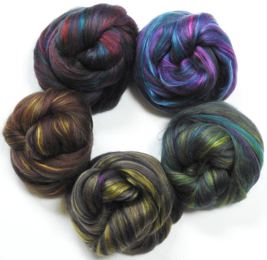 Bibliophile Blends Set (1 oz each)- 5 oz. - Merino/ Mulberry Silk/ Black Baby Alpaca  (60/25/15)