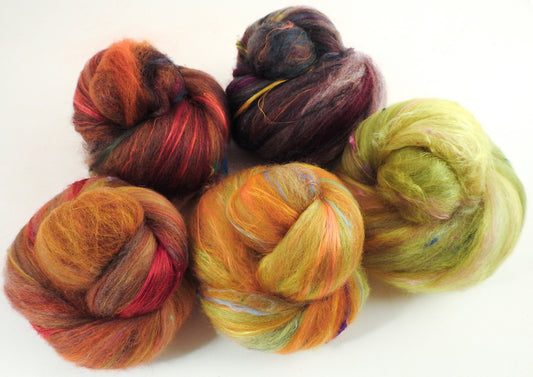 Autumn Ramble- Non-Sparkle Sticklebatts -( 4.2 oz) 30% RomeldaleX fleece; polwarth, merino, silk, bamboo, silk noil