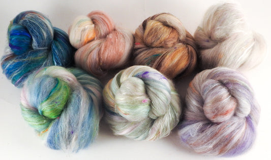 Seashells  - Sparkle Sticklebatts- CAMEL, superfine merino, silk, bamboo, rambouillet, angelina, silk noil - Inglenook Fibers