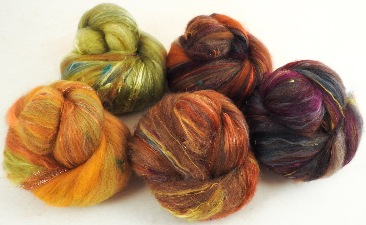 Autumn Ramble- Sparkle Sticklebatts -( 4.3 oz) 30% RomeldaleX fleece; polwarth, merino, silk, bamboo, silk noil, ANGELINA