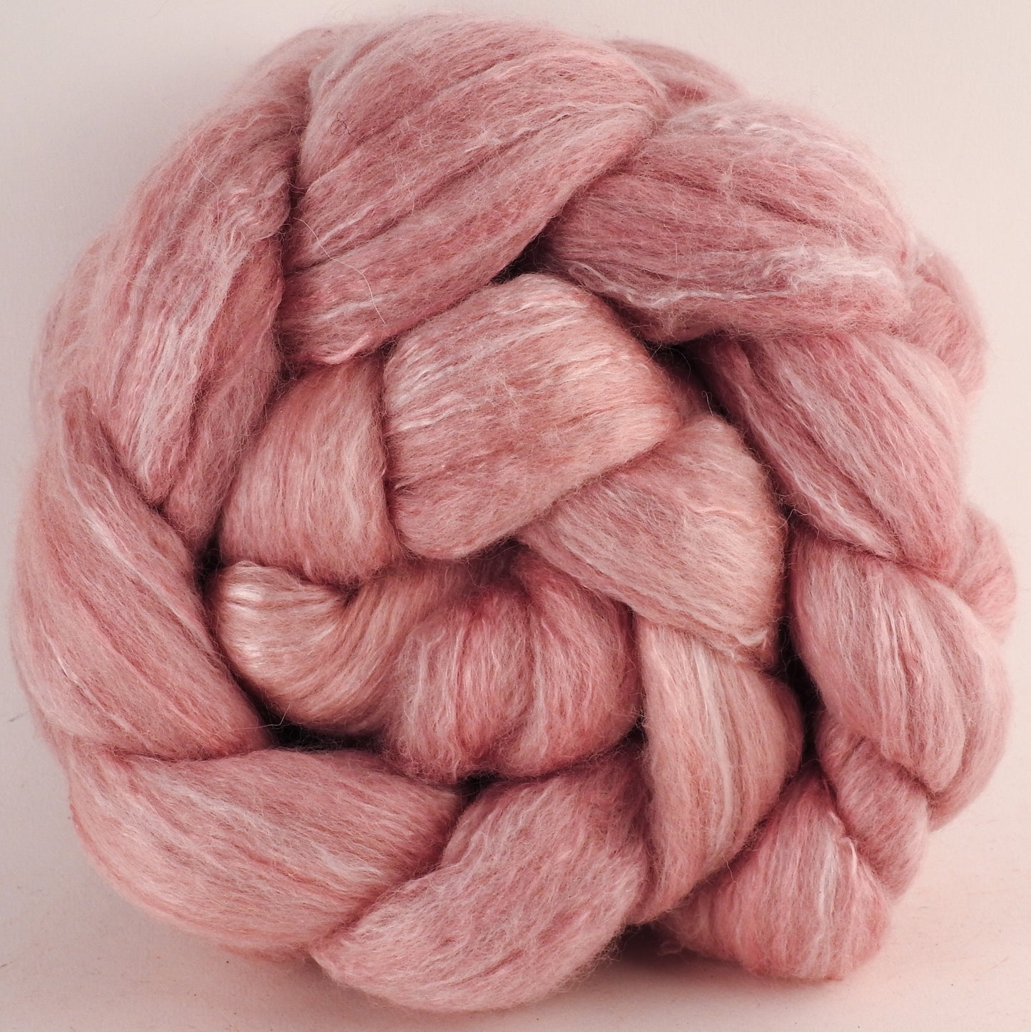 Batt in a Braid #45 - Cochineal and Brazilwood (4.4 oz.) - Corriedale/Mulberry Silk/Rose Fiber (60/20/20) - Inglenook Fibers