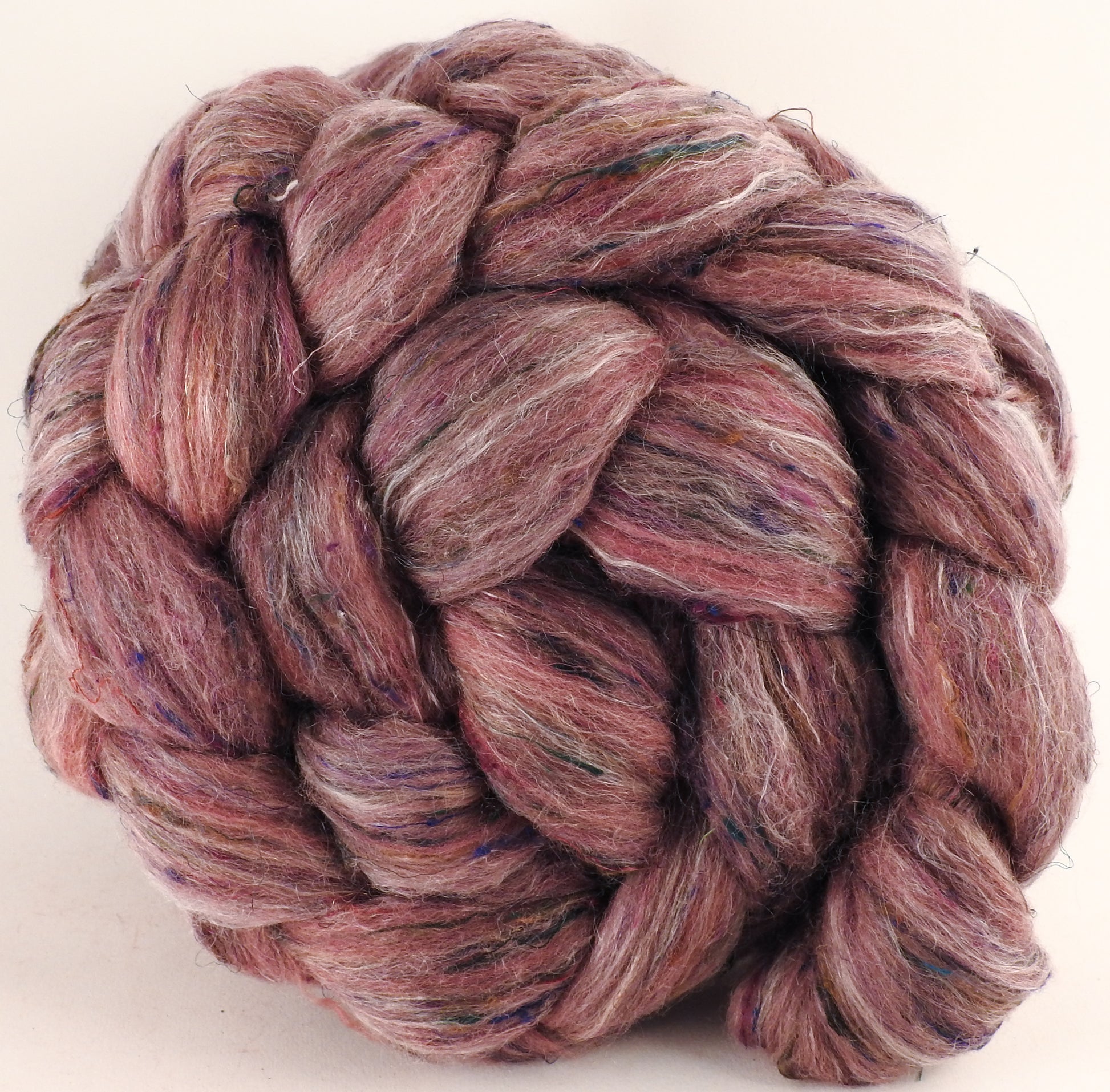 Batt in a Braid #46 - Cochineal (5.1 oz) - Rambouillet/ Corriedale / Ramie/Sari Silk (25/25/25/25) - Inglenook Fibers