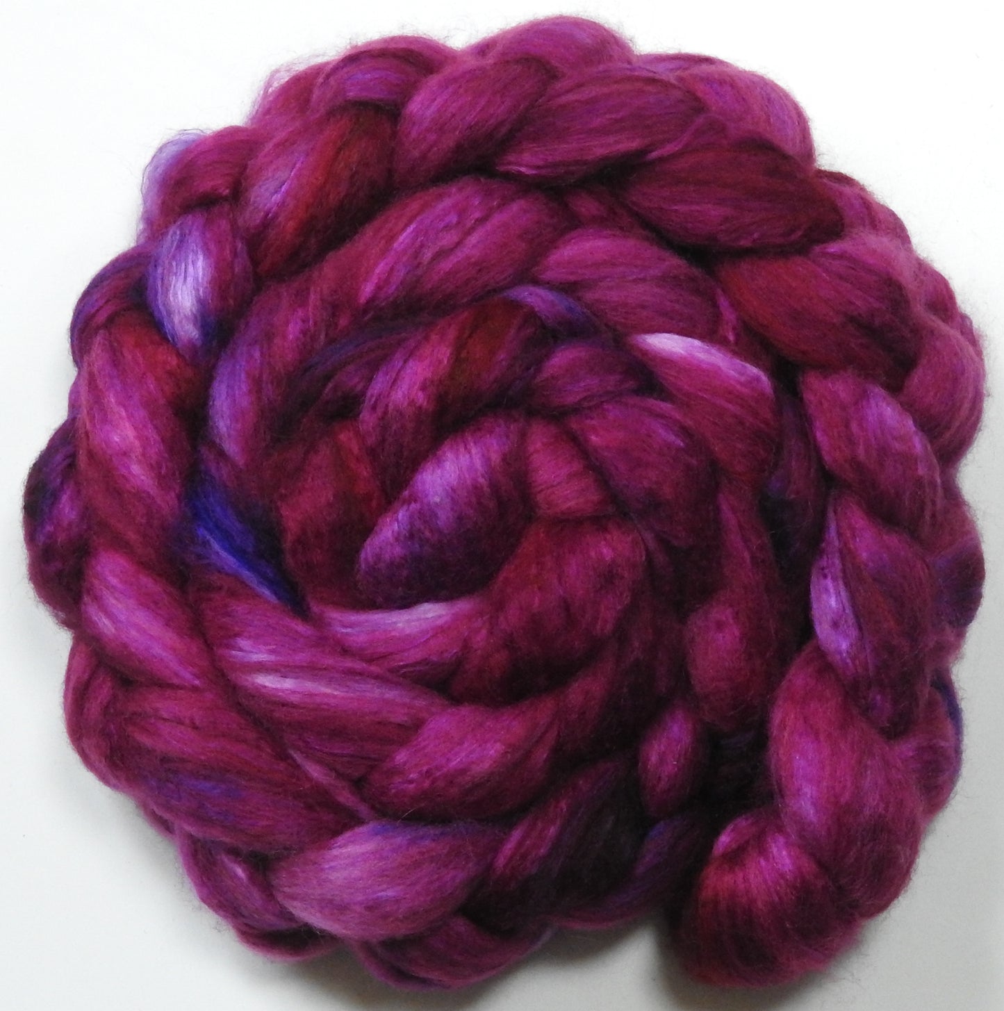 Azalea (4.1 oz)- Batt in a Braid #54- Bleached YAK/Polwarth / Mulberry Silk (40/40/20)