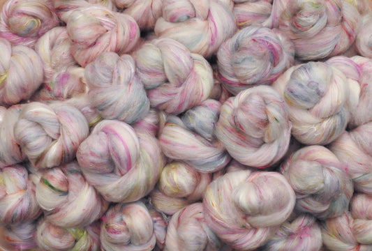 Rose Water -Sparkle Sticklebatts -30% Corrie fleece; polwarth, merino, silk, 10% Pearl Fiber, Sari Silk, ANGELINA