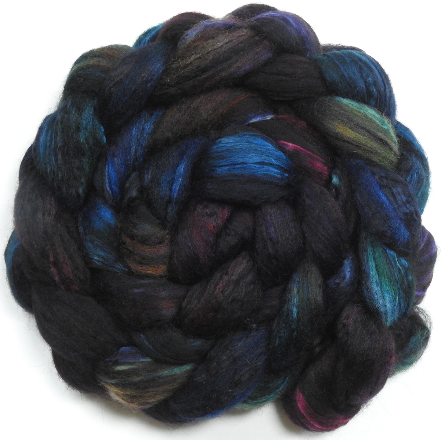 Cloak & Dagger- Batt in a Braid #55- Shetland/ Mulberry Silk/ Black Bamboo (50/25/25)
