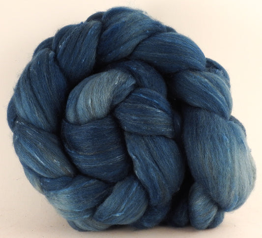 Batt in a Braid #42- Indigo -(5.4 oz)  Polwarth/ Tweed Blend / Peduncle&Tussah Silk( 50/25/25) - Inglenook Fibers