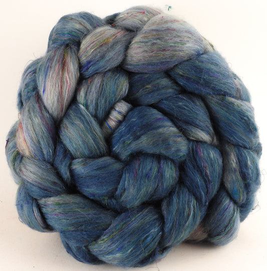 Batt in a Braid #46 - Indigo - Rambouillet/ Corriedale/ Ramie/ Sari Silk (25/25/25/25) - Inglenook Fibers