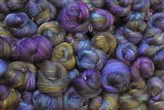 Antique Hydrangea Non-Sparkle Sticklebatts -30% CVMx fleece; polwarth, merino, silk, Bamboo, Silk noil