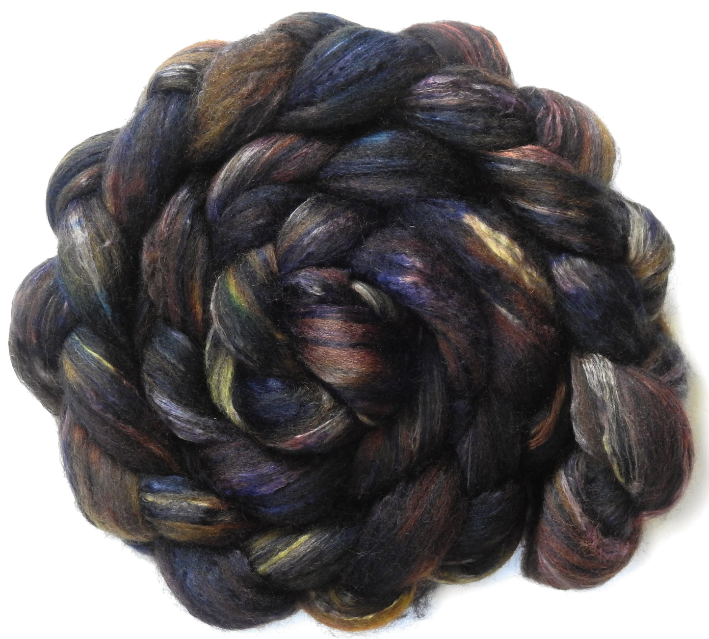 Chestnut (5.3 oz) - Batt in a Braid #55- Shetland/ Mulberry Silk/ Black Bamboo (50/25/25)