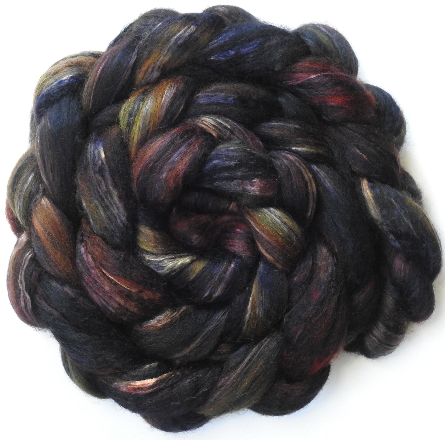 Chestnut (5.3 oz) - Batt in a Braid #55- Shetland/ Mulberry Silk/ Black Bamboo (50/25/25)