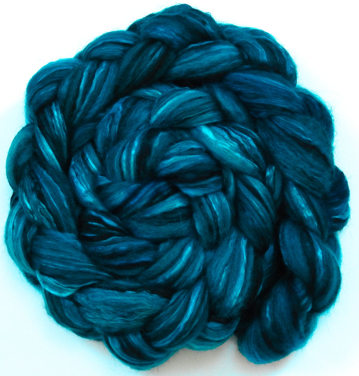 Capri (5.1 oz) - Batt in a Braid #55- Shetland/ Mulberry Silk/ Black Bamboo (50/25/25)
