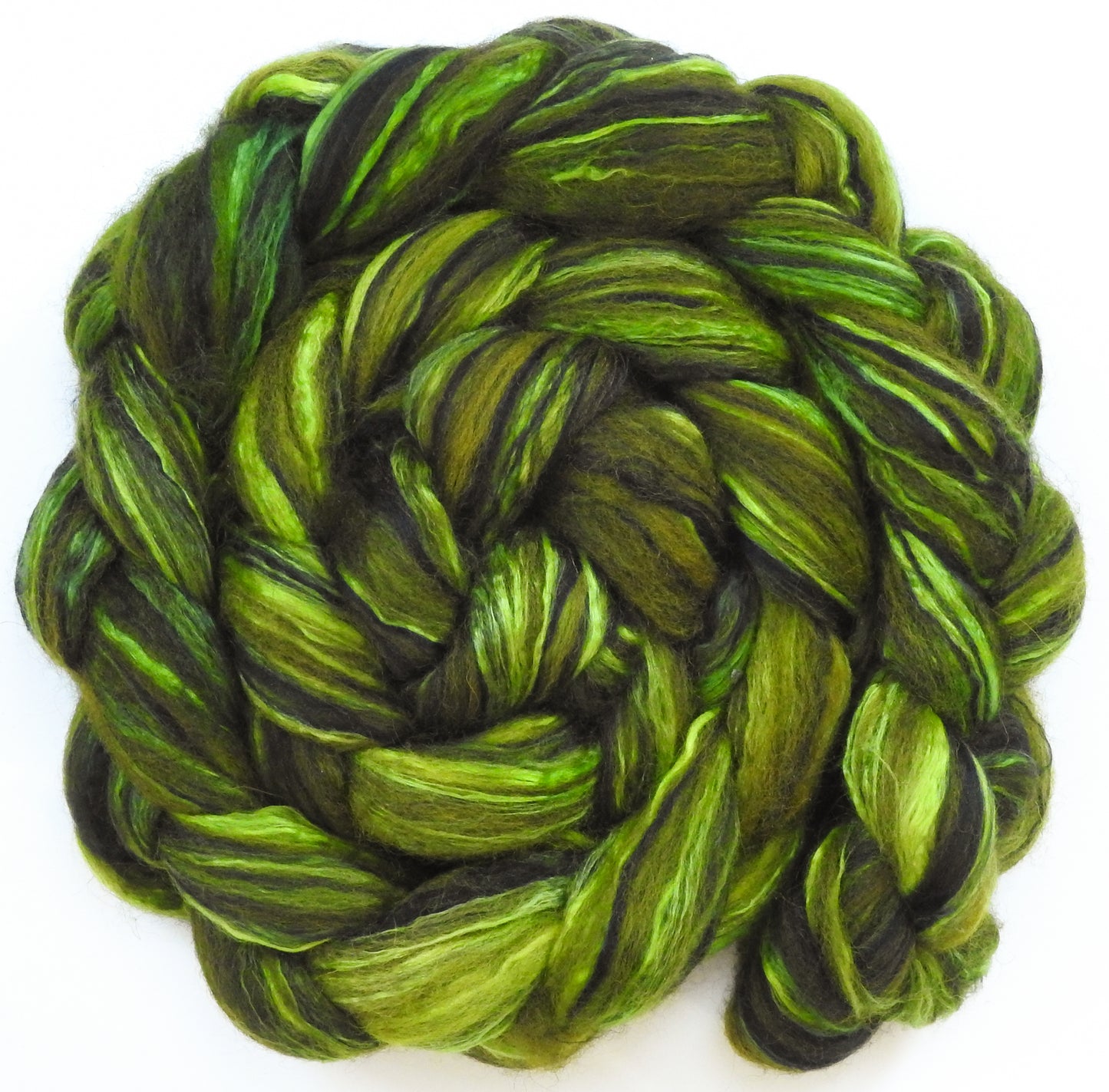 Marshwiggle (5.2 oz) - Batt in a Braid #55- Shetland/ Mulberry Silk/ Black Bamboo (50/25/25)