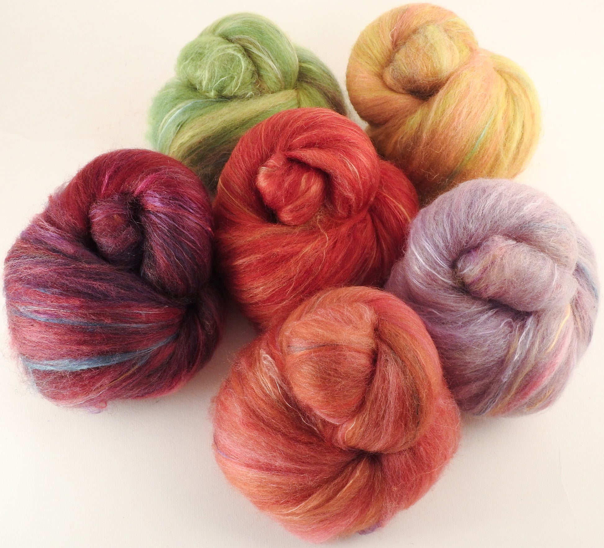 Natural Dyed Fiber Batts -Poppies - 80% wool, 20% silk - 4.6 oz. - Inglenook Fibers