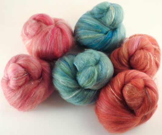 Natural Dyed Fiber Batts -Dog Rose - 80% wool, 20% silk - 4.5 oz. - Inglenook Fibers