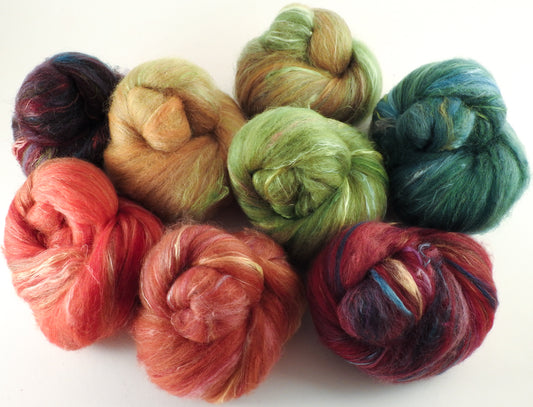 Natural Dyed Fiber Batts -Hawthorne Tree - 80% wool, 20% silk - 6.6 oz. - Inglenook Fibers