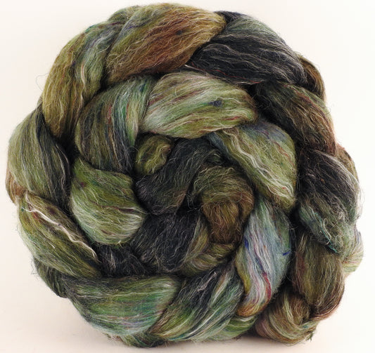 Batt in a Braid #46 - No Big Dill - (5.6 oz) - Rambouillet/ Corriedale / Ramie/Sari Silk (25/25/25/25) - Inglenook Fibers