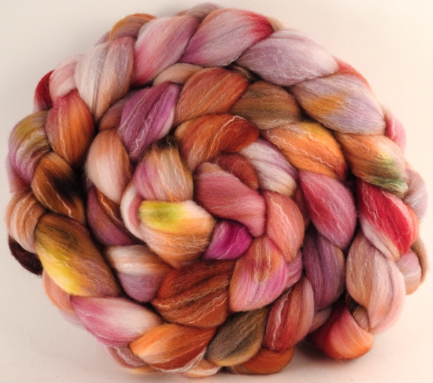Hand dyed top for spinning - Petit Fours (5.8 oz.) Targhee/silk/ bamboo ( 80/10/10) - Inglenook Fibers