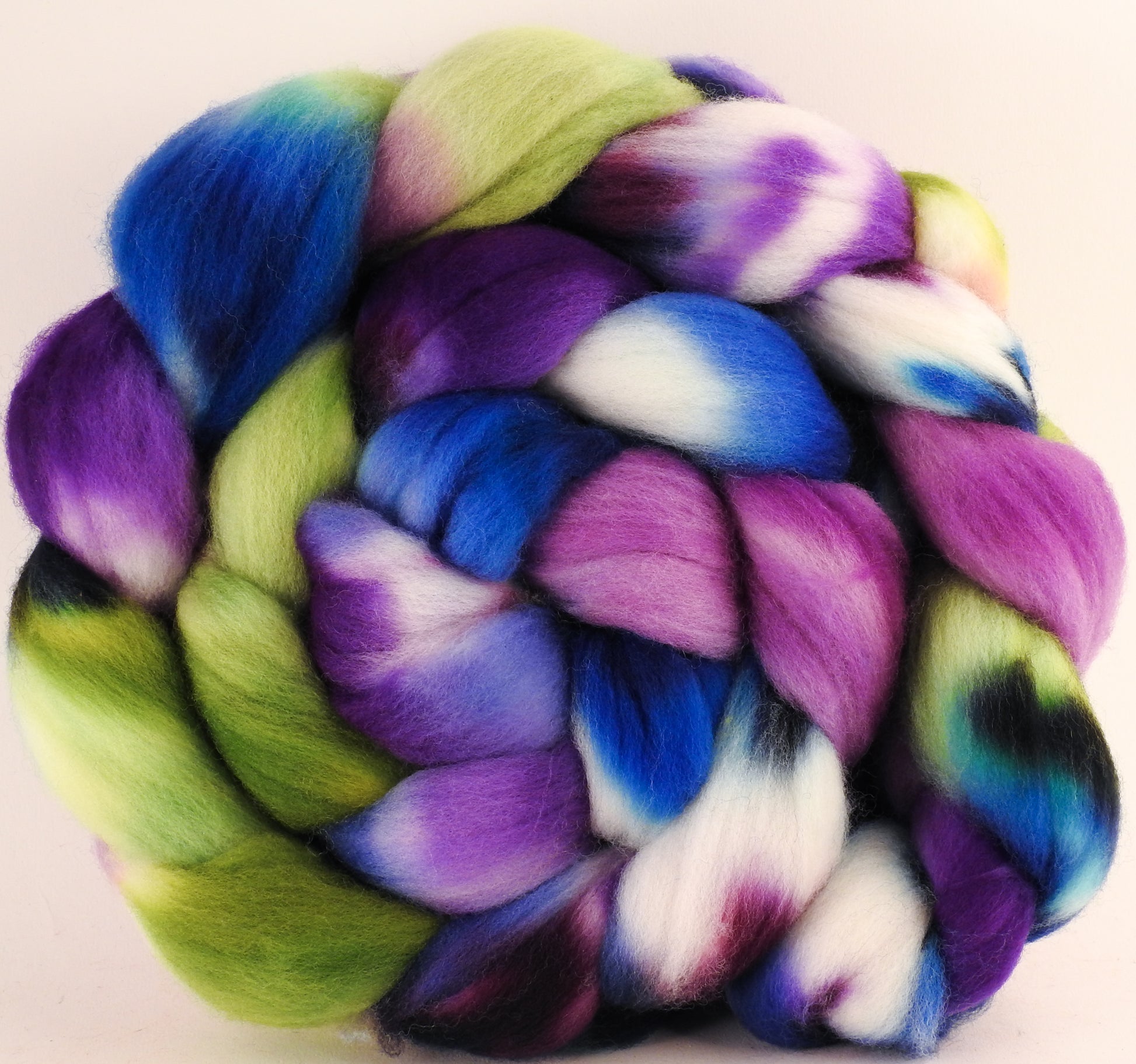 Hand dyed top for spinning -Lupines - (6 oz.) Organic polwarth - Inglenook Fibers