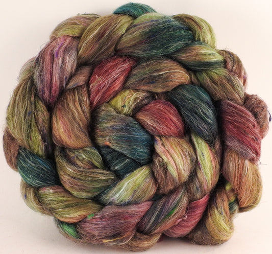 Batt in a Braid #46 - Saguaro Cactus- (5.8 oz) - Rambouillet/ Corriedale / Ramie/Sari Silk (25/25/25/25) - Inglenook Fibers