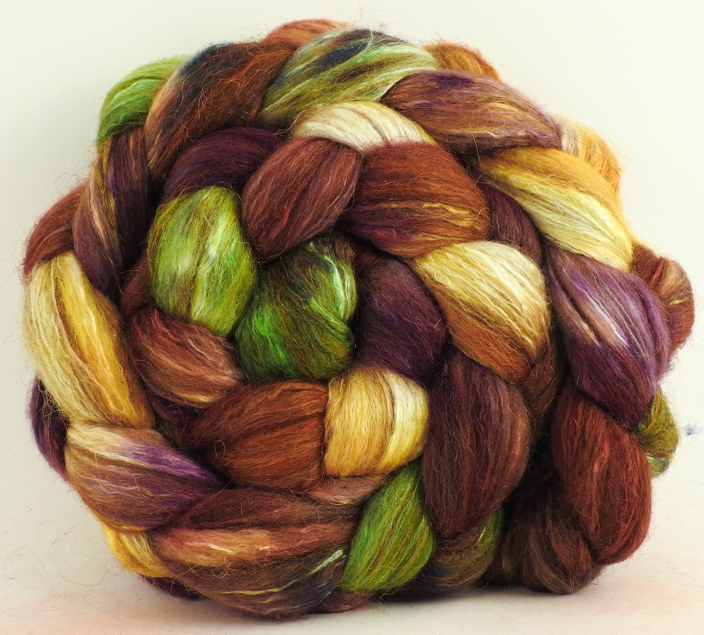 Leaf Pile (5.8 oz) - Batt in a Braid #7 - Polwarth/ Manx / Mulberry silk/ Firestar (30/30/30/10)