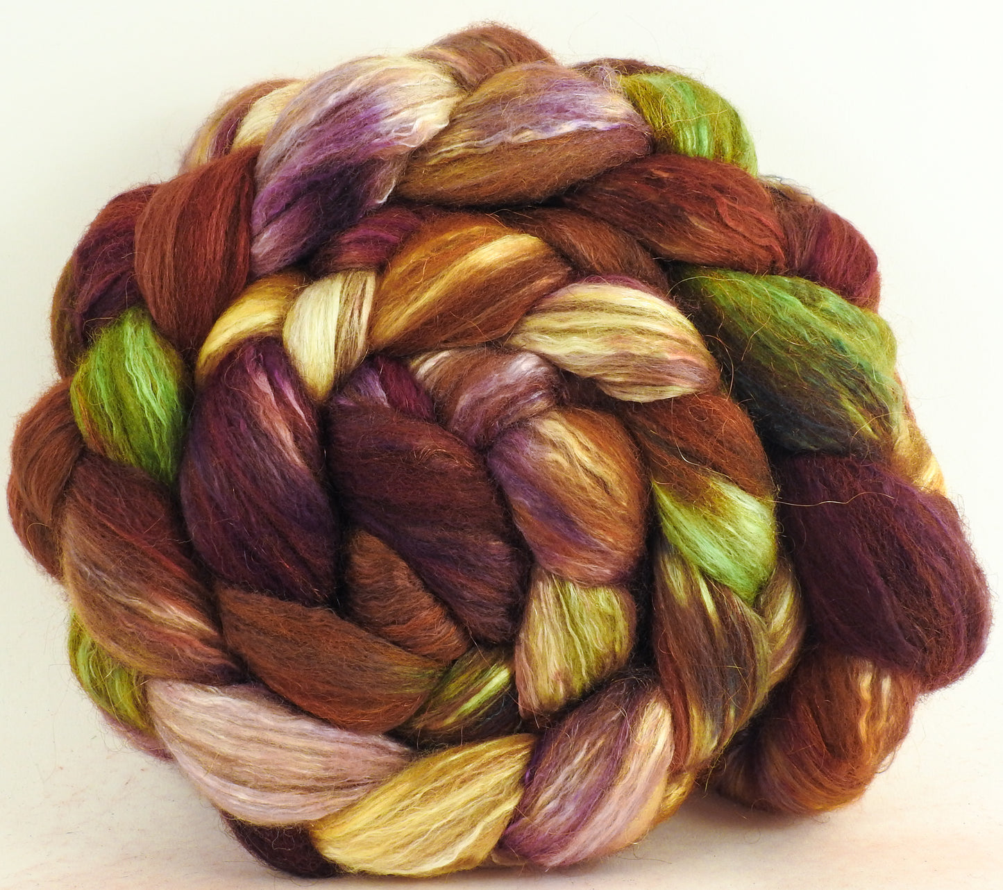 Leaf Pile (5.8 oz) - Batt in a Braid #7 - Polwarth/ Manx / Mulberry silk/ Firestar (30/30/30/10)