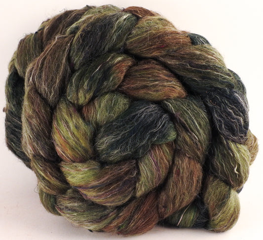 Batt in a Braid #46 -Yerba Mate - (5.6 oz) - Rambouillet/ Corriedale / Ramie/Sari Silk (25/25/25/25) - Inglenook Fibers