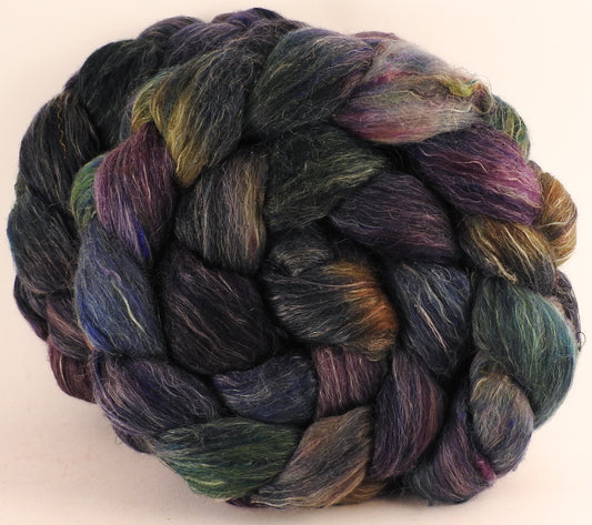 Batt in a Braid #46 - Electric Slide- (5.6 oz) - Rambouillet/ Corriedale / Ramie/Sari Silk (25/25/25/25) - Inglenook Fibers